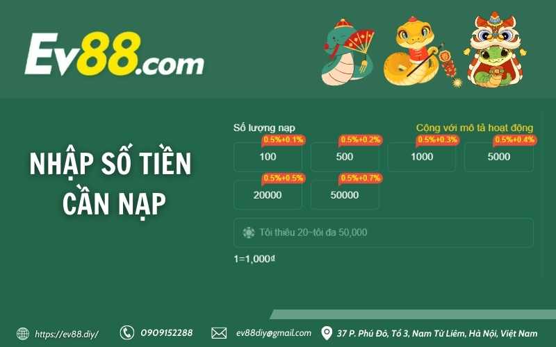 Hướng dẫn nạp tiền Ev88 - nhanh, bảo mật, thành công 100% 13 Nhập số tiền cần nạp